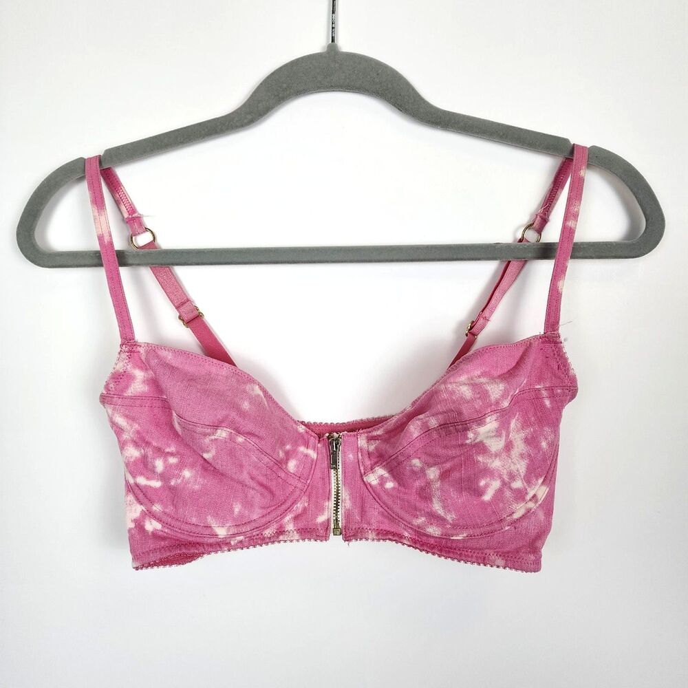 Topshop Zippered Underwire Bralette Bra Top Layering Pink Acid Wash Size 34C
